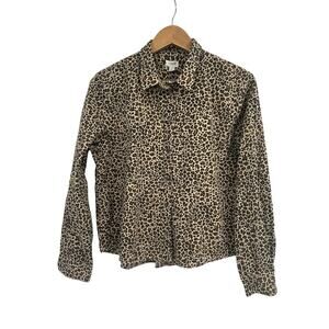 J Crew Leopard Print Cotton Button Down Shirt Large Boxy Fit